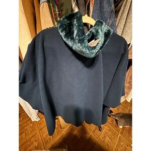 Le Moda Teal Cape with Faux Fur Collar New Elegant Poncho Shawl